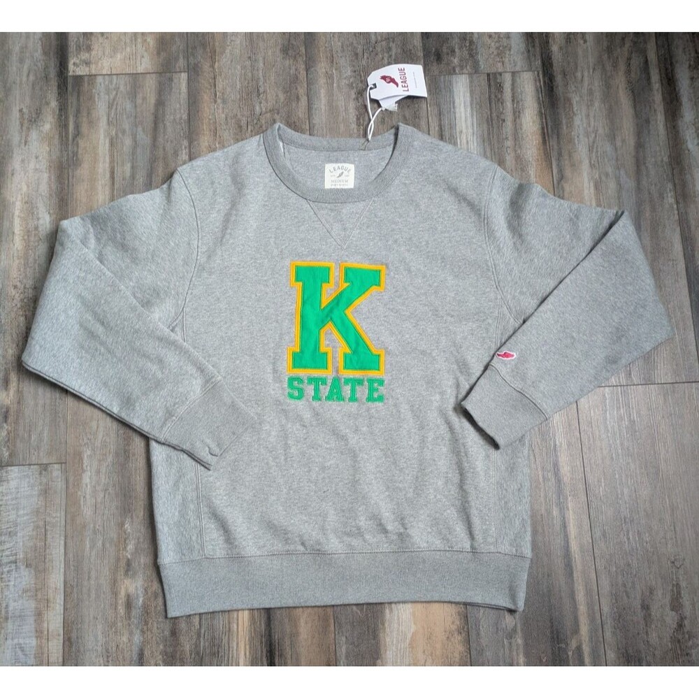 K State Wildcats Sweatshirt Men's Medium League Gray Embroidered Logo NEW RARE